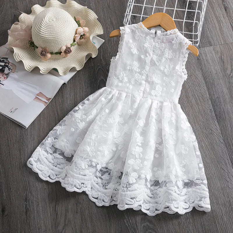 White Summer Flower Girl Dress with Lace Details