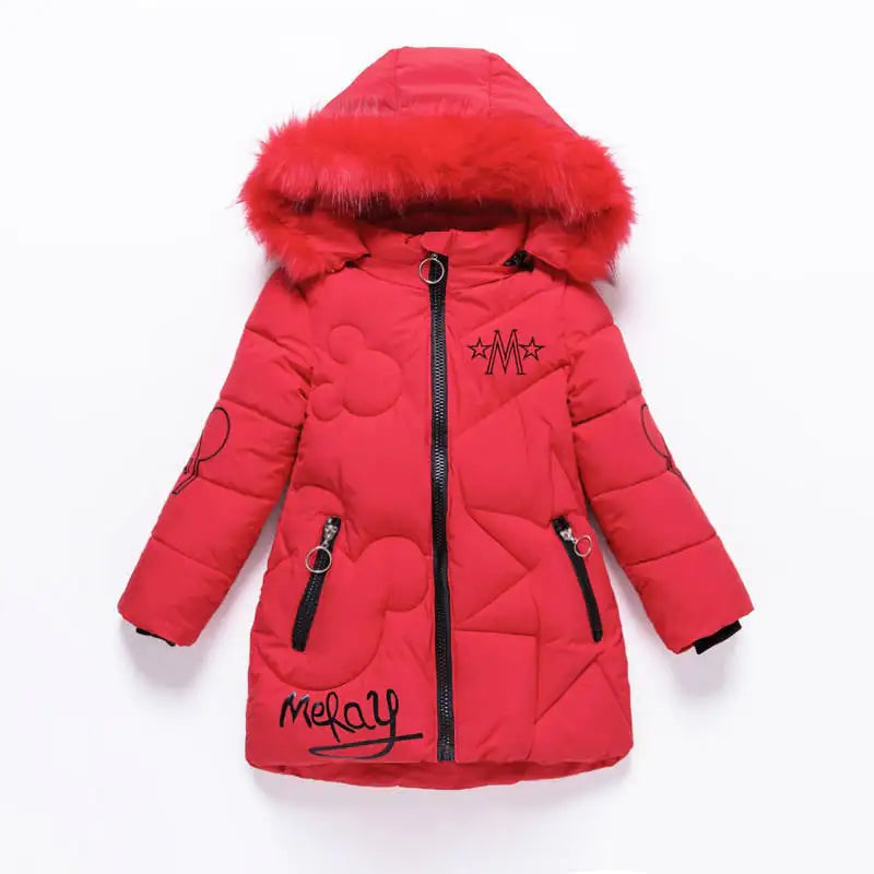 Thickened Mid-length Girl's Cotton-Padded Jacket with Fur Collar – Gratis Wereldwijde Verzending