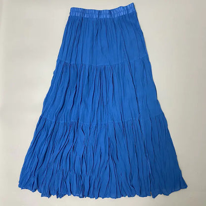 High Waist Pleated A-line Chiffon Skirt