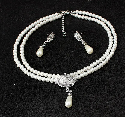 Bridal Pearl Crystal Necklace and Earring Set