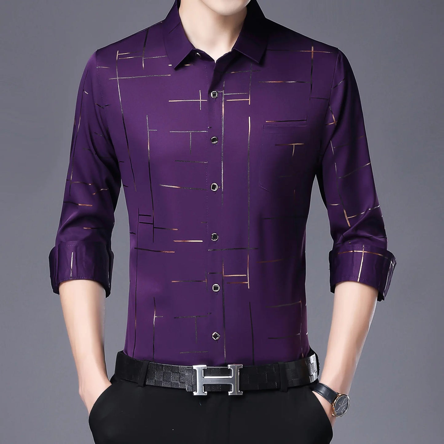 Men's Slim Fit Long Sleeve Floral Print Shirt