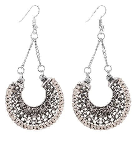 Boho Vintage Metal Hollow Earrings with Woven Rope