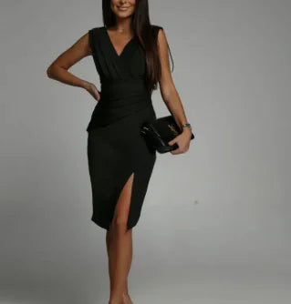 V-neck Sleeveless Split High Waist Dress