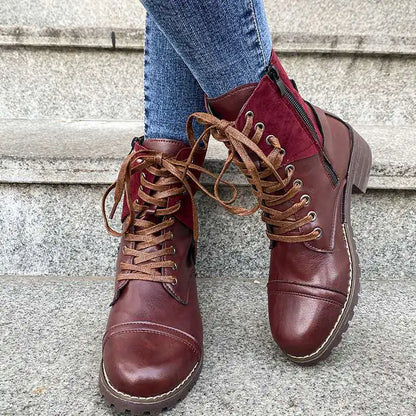 Square Heel Lace-Up Martin Boots