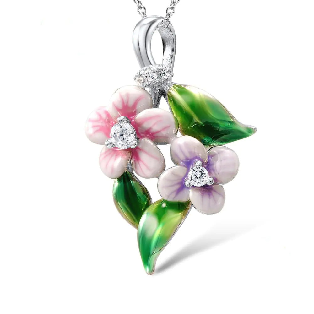 Floral Enamel Pendant Earrings and Ring Set