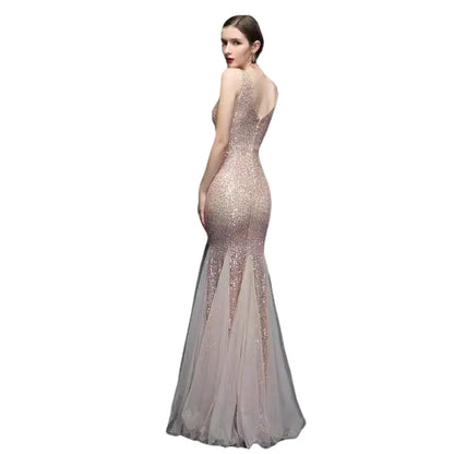 Plus Size V-Neck Mermaid Sequin Evening Dress for Women