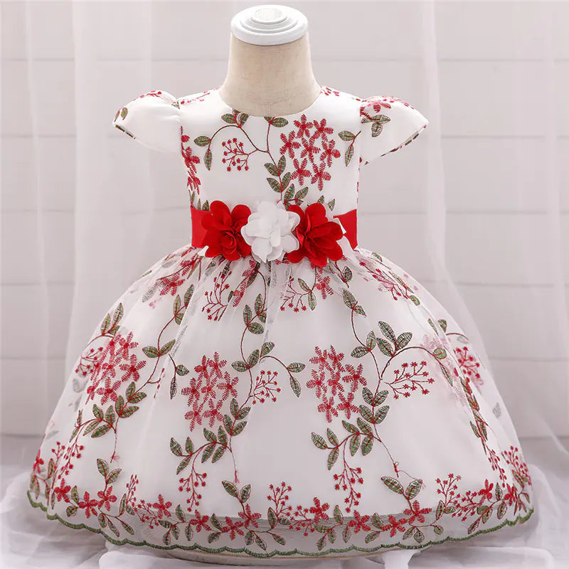 Embroidered Cotton Princess Dress with Bowknot 1 to 3 years.
