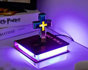 Handmade Levitating Cross with Colorful Light Base (Set)