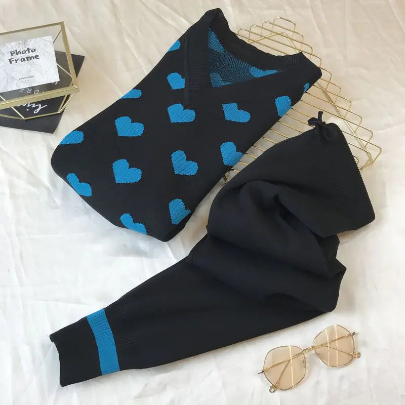 2020 Autumn/Winter Women's Heart Pattern Knit Set