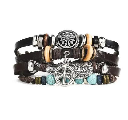 Boho Multilayer Leather Bracelets with Fish Charm Set