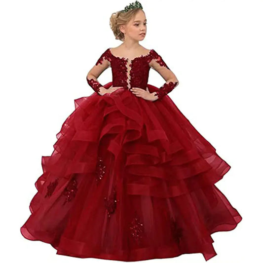 Girls' Long-Sleeved Lace Birthday Princess Dress sizes 90cm to 160cm