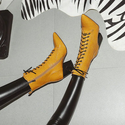 Women's Chunky Heel Lace-Up Martin Boots (Snake Print)