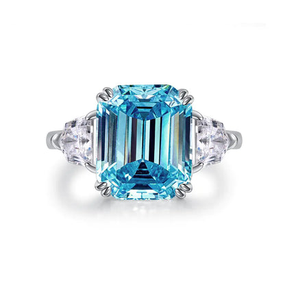 Sky Blue Topaz Emerald Cut Ring in 925 Sterling Silver for woman