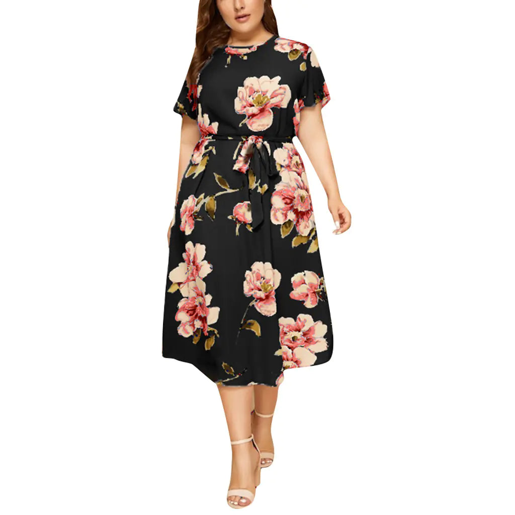 Plus Size Women's Boho Vintage Flower Maxi Dress