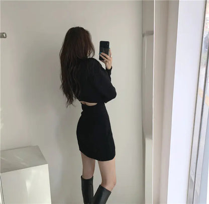 Korean Style Autumn Winter Diamond Knit Bodycon Dress