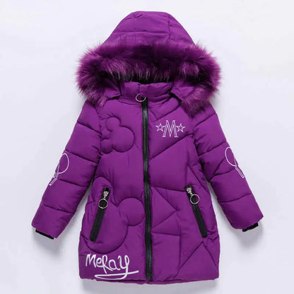 Thickened Mid-length Girl's Cotton-Padded Jacket with Fur Collar – Gratis Wereldwijde Verzending