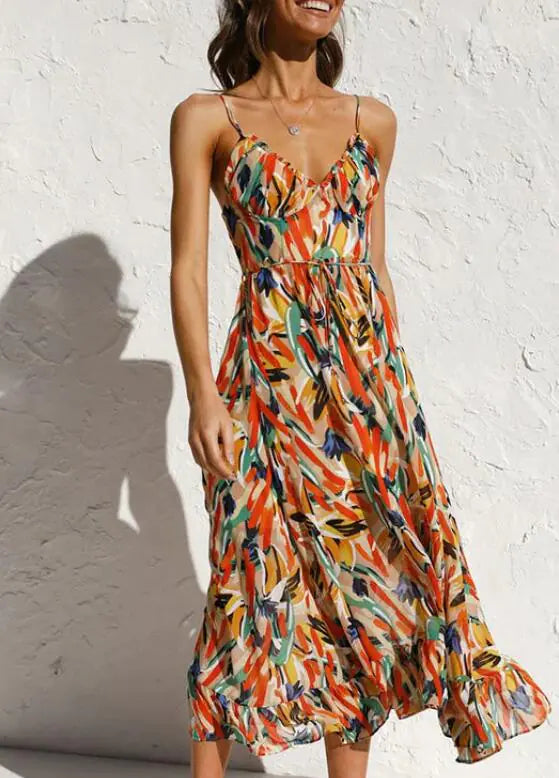 CICIE Colorful Midi Dress with Ruffle Hem (One Piece)