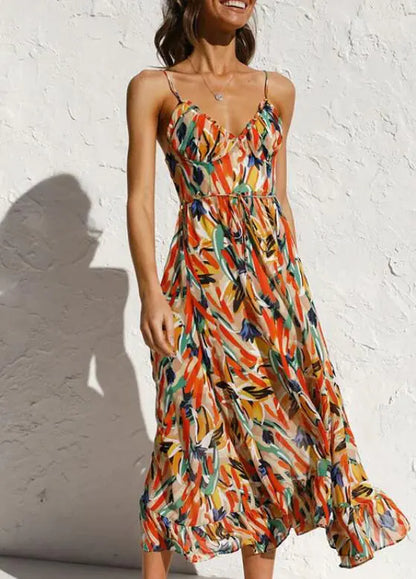 CICIE Colorful Midi Dress with Ruffle Hem (One Piece)