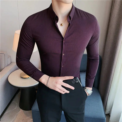 Men's Slim Fit Long Sleeve Shirt with Stretch Fabric