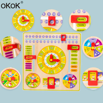 Wooden Toy Multifunctional Clock and Calendar for Kids