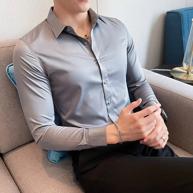 10-Color Slim Fit Long Sleeve Dress Shirt for Men