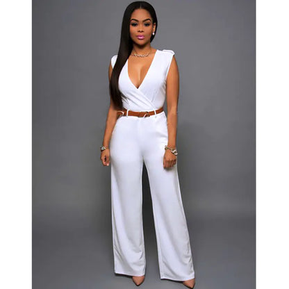 High-Waisted V-Neck Wide-Leg Pants with Belt Set