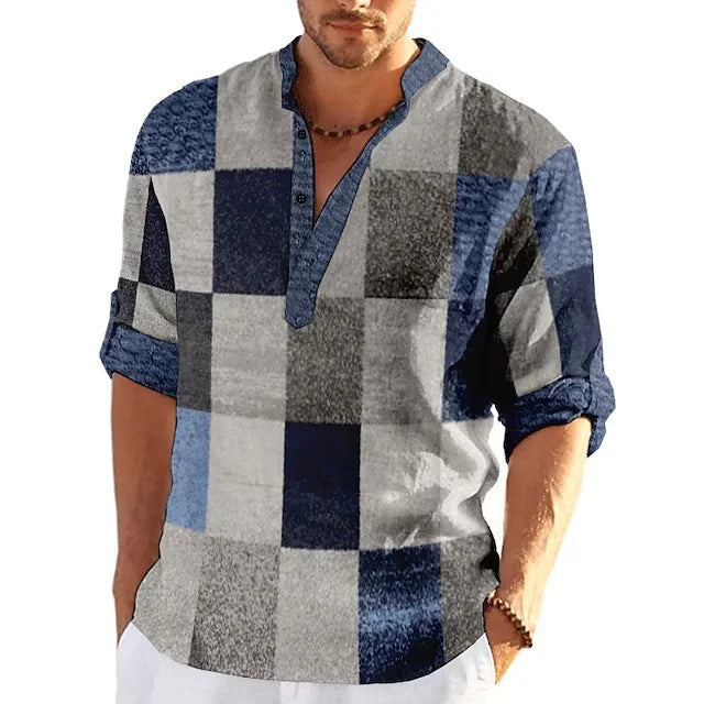 Spring & Autumn 3D Printed Stand Collar Men's Casual Shirt