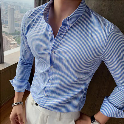 2022 Men's Stylish Slim Fit Checkered Dress Shirt  sizes ranging from M to 4XL