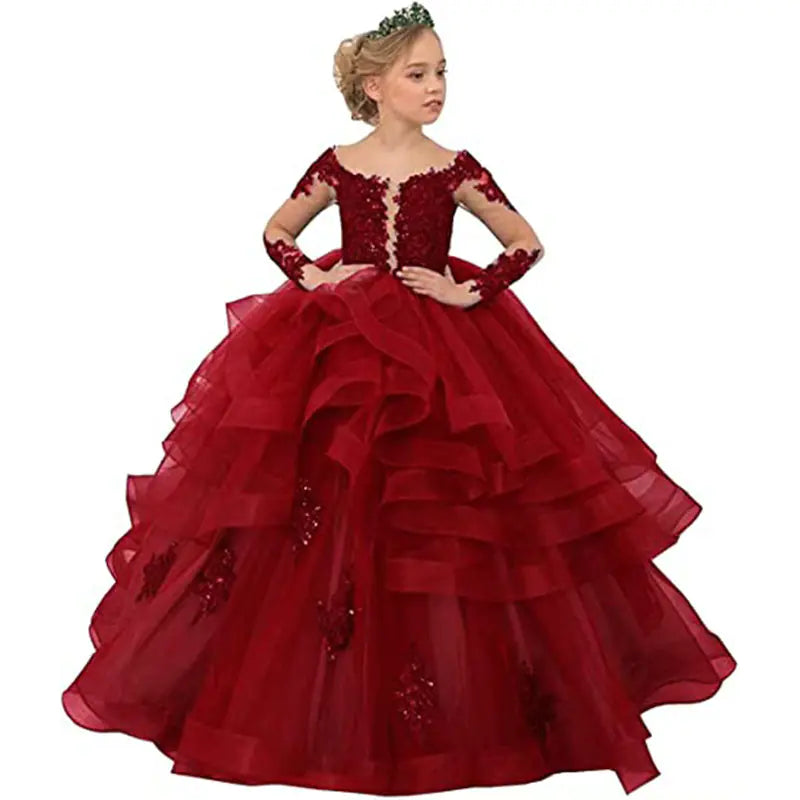 Girls' Long-Sleeved Lace Birthday Princess Dress sizes 90cm to 160cm
