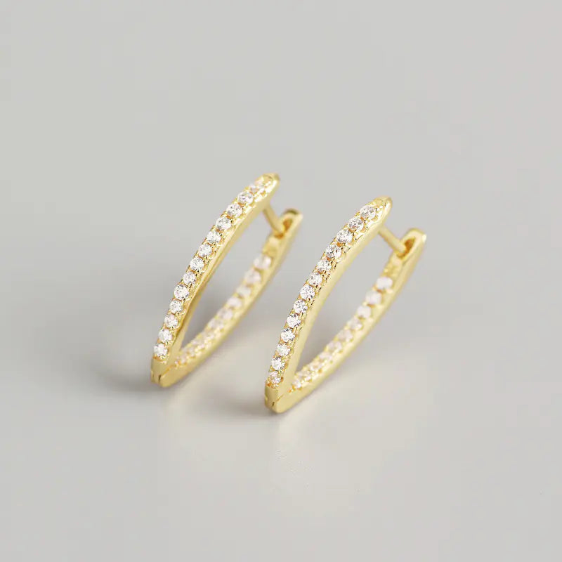 Geometrische S925 Zilveren Grote Hoepel Oorbellen met Diamanten – Statement Luxe
