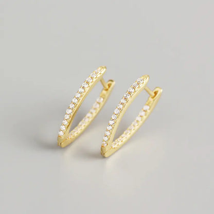 Geometrische S925 Zilveren Grote Hoepel Oorbellen met Diamanten – Statement Luxe