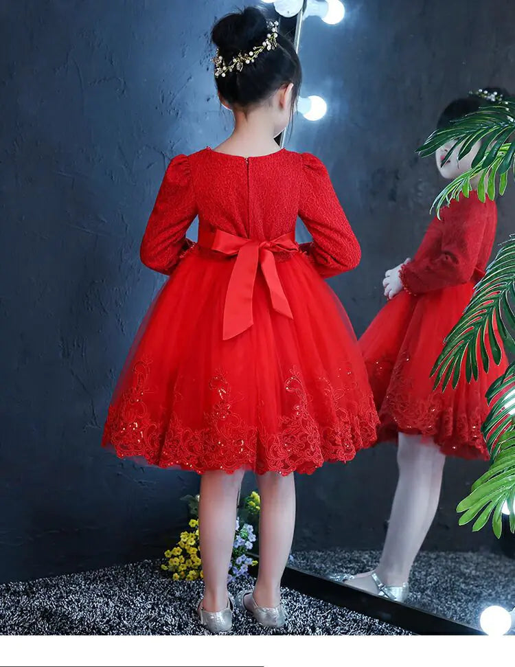 Long Sleeve Lace Princess Dress for Kids (Flower Girl) 110cm to 150cm