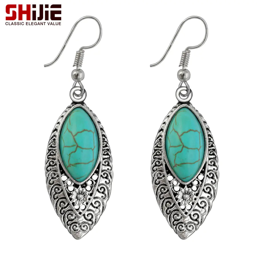 Bohemian Vintage Turquoise Leaf Earrings Accessory  13cm x 9cm x 5cm,