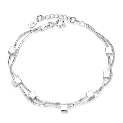 Adjustable 925 Sterling Silver Double Chain Bracelet