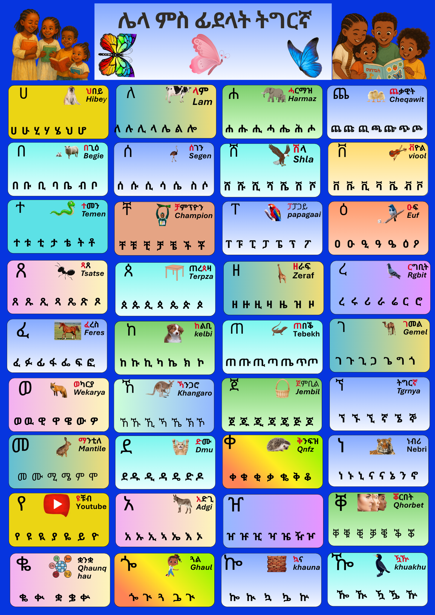 Matte Paper Poster voor kinderen om Tigrinya letters te leren - FkriTigrinya