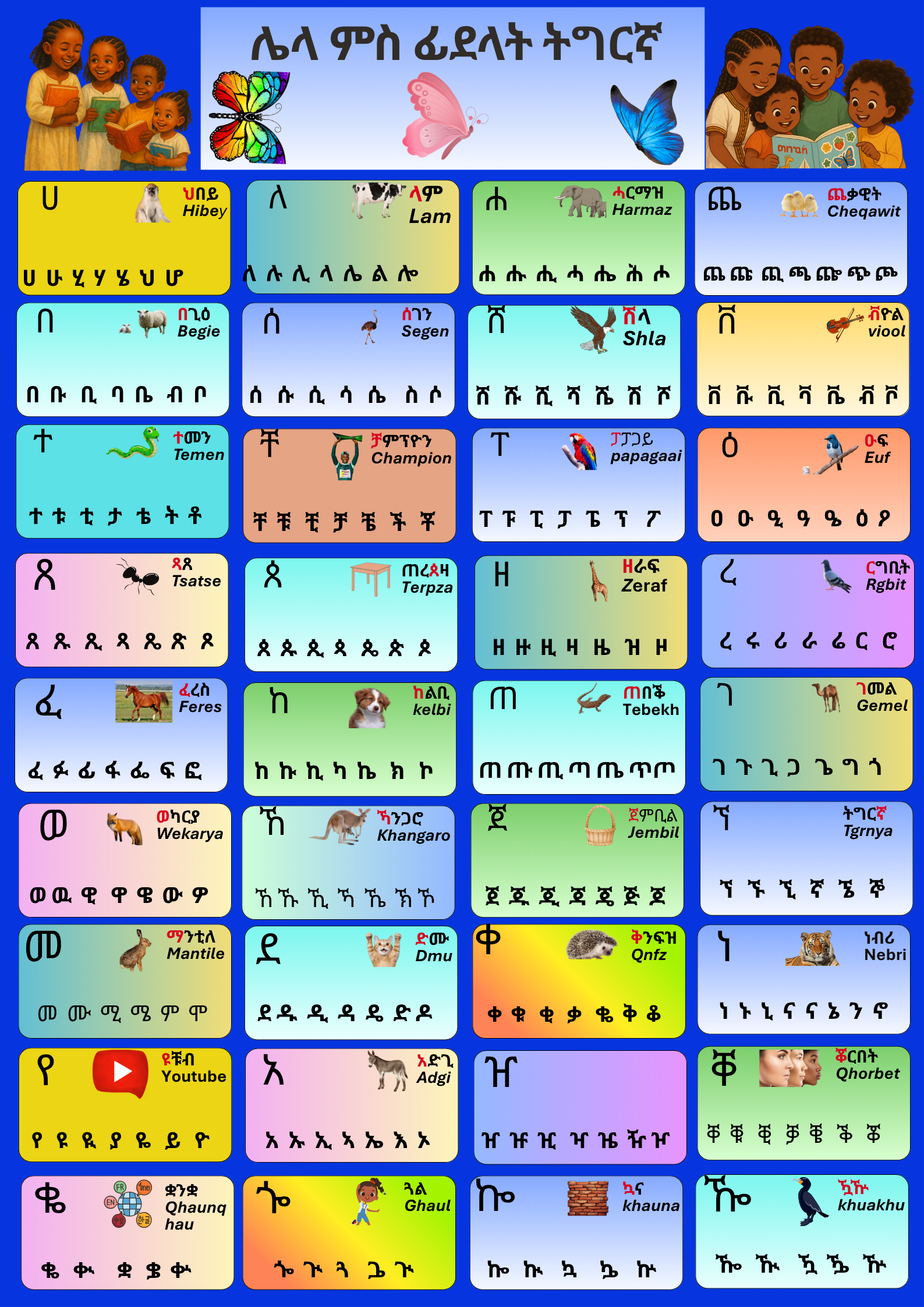 Matte Paper Poster voor kinderen om Tigrinya letters te leren - FkriTigrinya