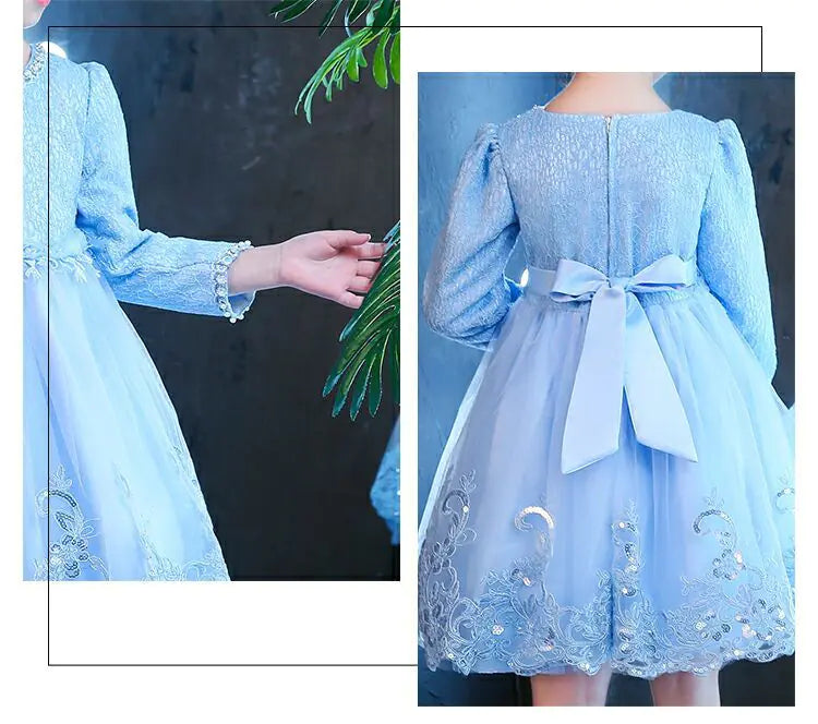 Long Sleeve Lace Princess Dress for Kids (Flower Girl) 110cm to 150cm