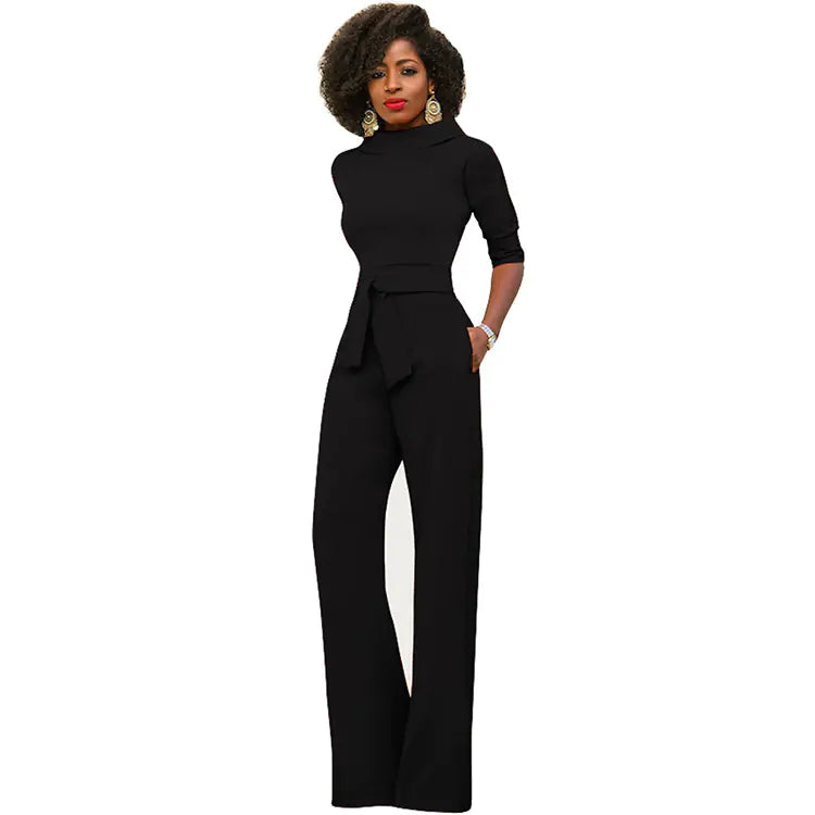 Fashionable Women's Solid Color High Waist Jumpsuit  sizes S t/m XL (of maat 34 t/m 44,