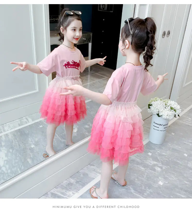 Girls' Summer Dress 2020 - Chic Tulle Princess Style  sizes ranging from 100cm to 140cm,