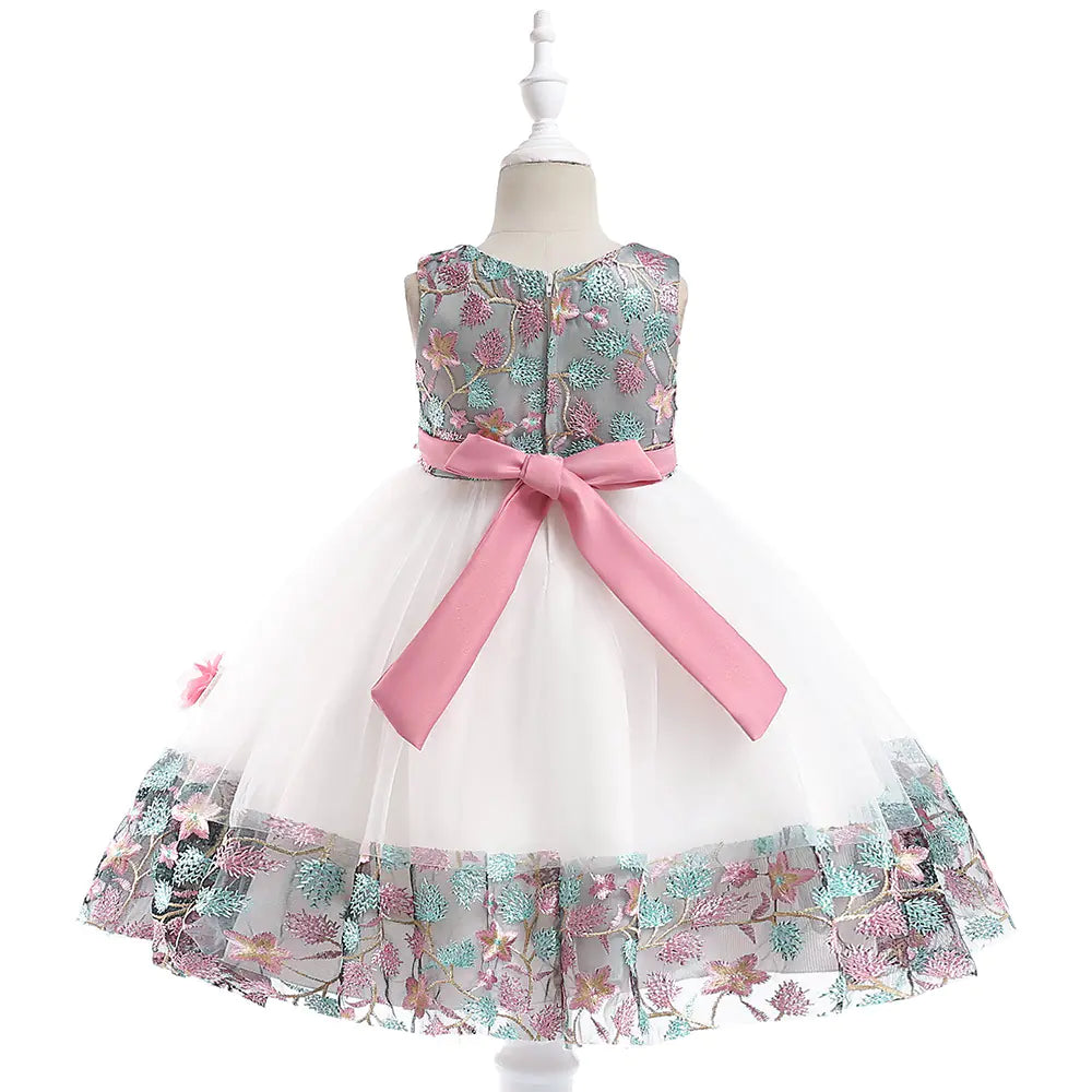 Embroidered Lace Princess Dress for Girls with Flowers  sizes 100cm to 140cm