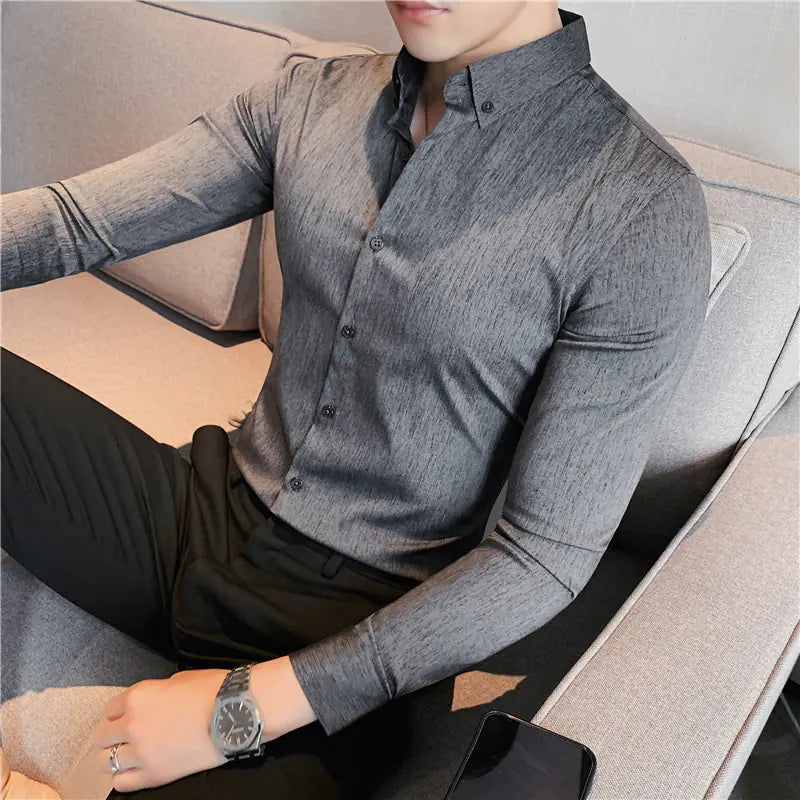 Men's Slim Fit Long Sleeve Shirt with Stretch Fabric