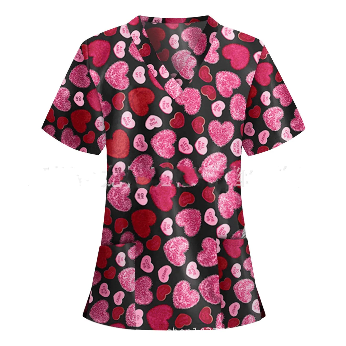 Nurse Uniform Pocket V-Neck Short-Sleeved T-Shirt - FkriTigrinya