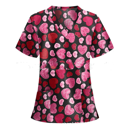 Nurse Uniform Pocket V-Neck Short-Sleeved T-Shirt - FkriTigrinya