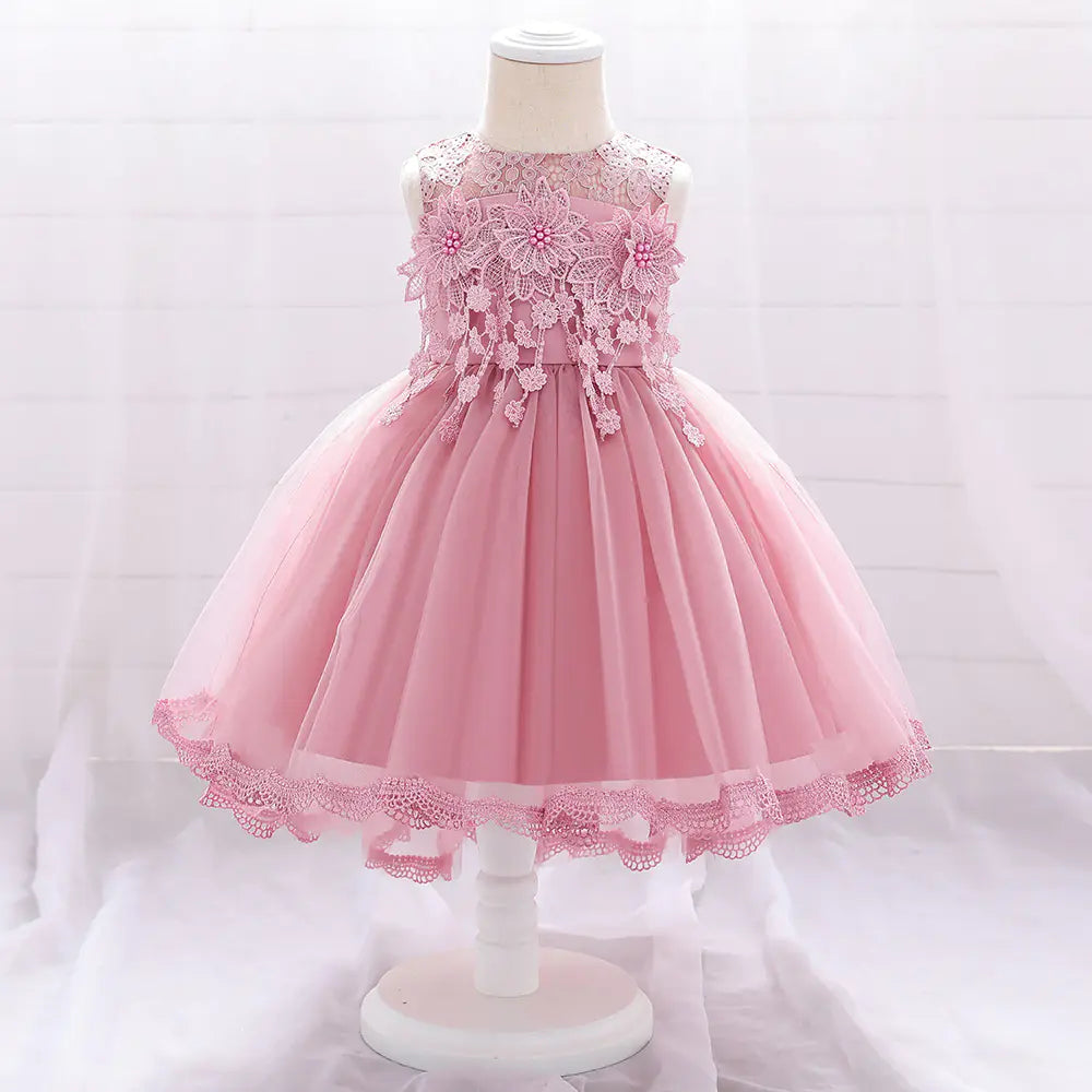Lace Flower Pearl Flower Girl Dress for Kids  70cm to 90cm,