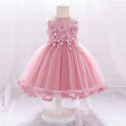 Lace Flower Pearl Flower Girl Dress for Kids  70cm to 90cm,