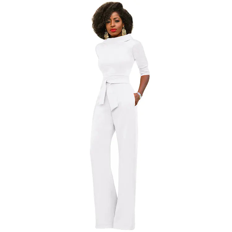 Fashionable Women's Solid Color High Waist Jumpsuit  sizes S t/m XL (of maat 34 t/m 44,