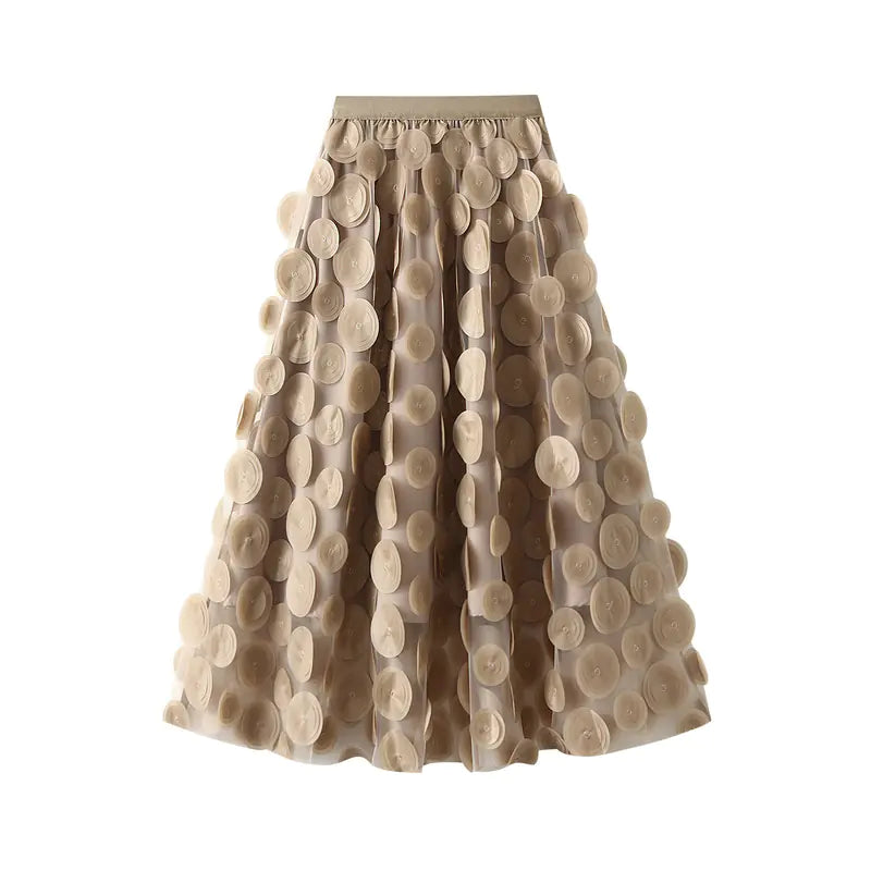 3D Polka Dot Black Mesh Skirt