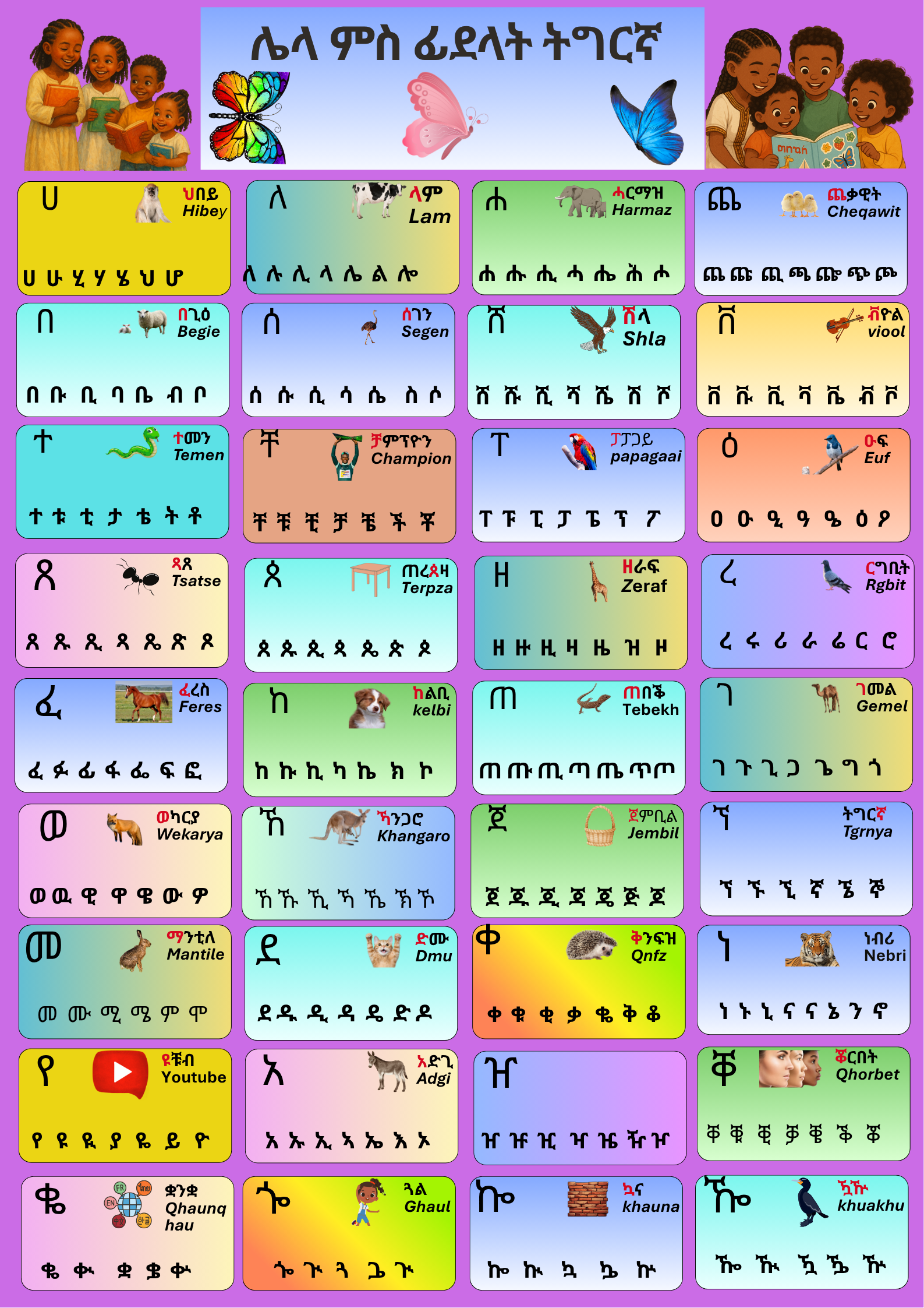 Matte Paper Poster voor kinderen om Tigrinya letters te leren - FkriTigrinya