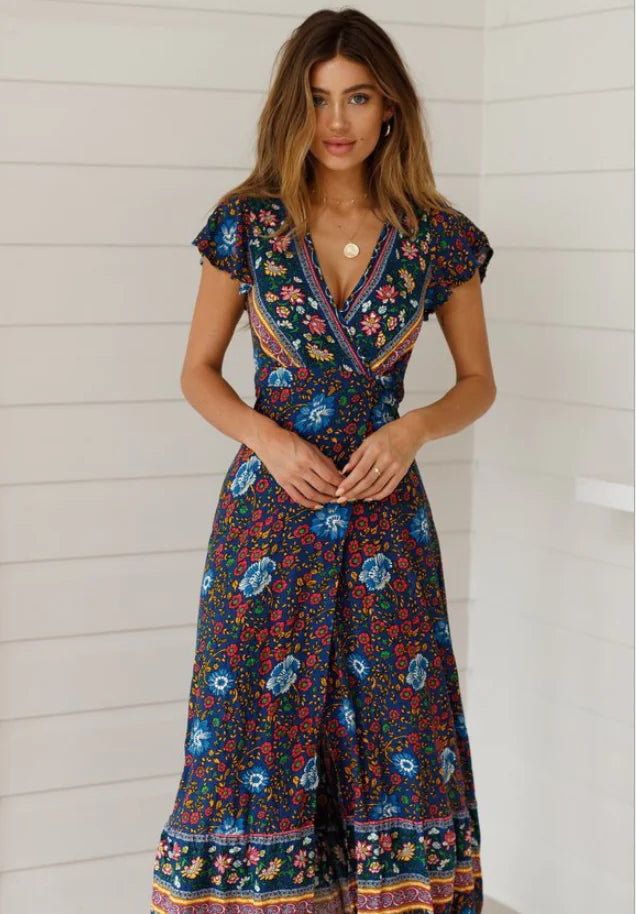 Printed Long Dress - Sexy Floral Maxi Dress S to XXXL