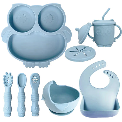 Silicone Baby Tableware Set with Suction Bowl and Owl